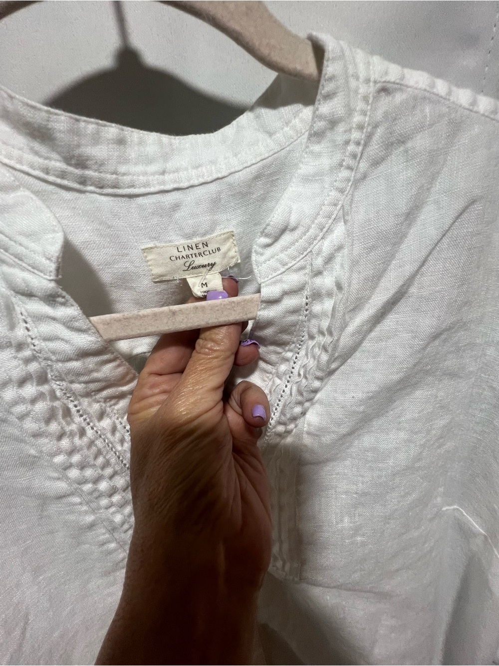 Charter Club Luxury White Linen Pintuck Roll Tab Button Front Blouse M - Picture 5 of 5
